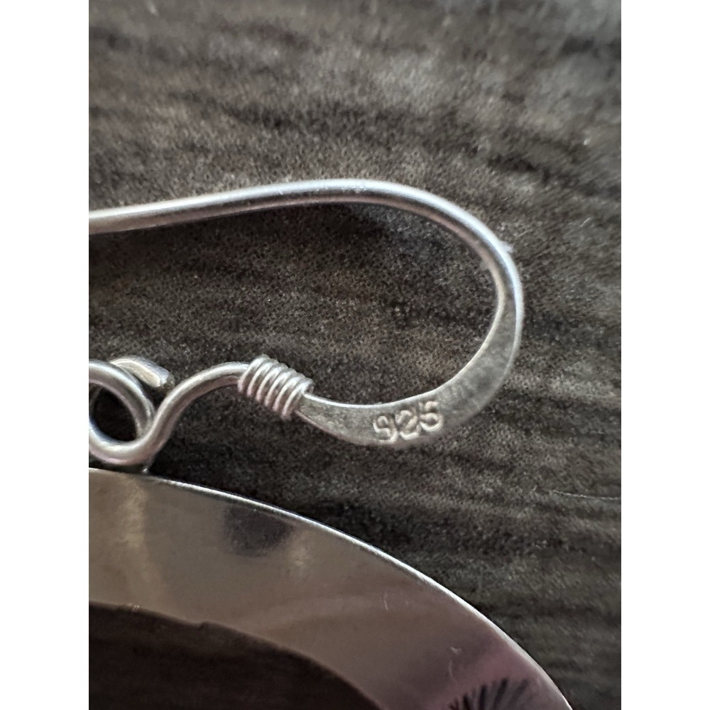 Navajo Sterling Silver Multi Stone Large Hoop Earrings Signed AJ - Picture 11 of 16